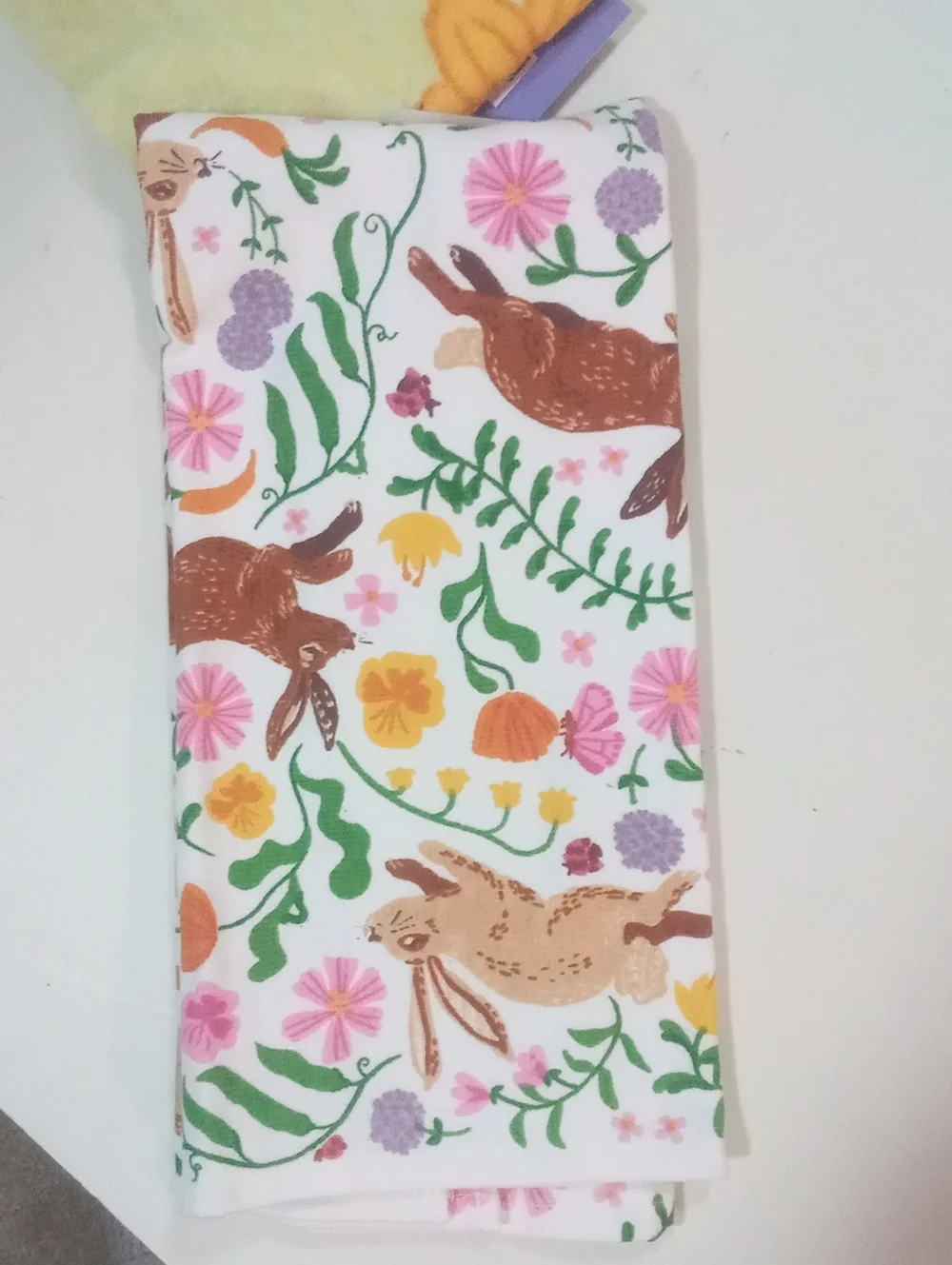 Easter Bunny Printed Kitchen Towels - Yellow & White Floral Rabbit Set NWT